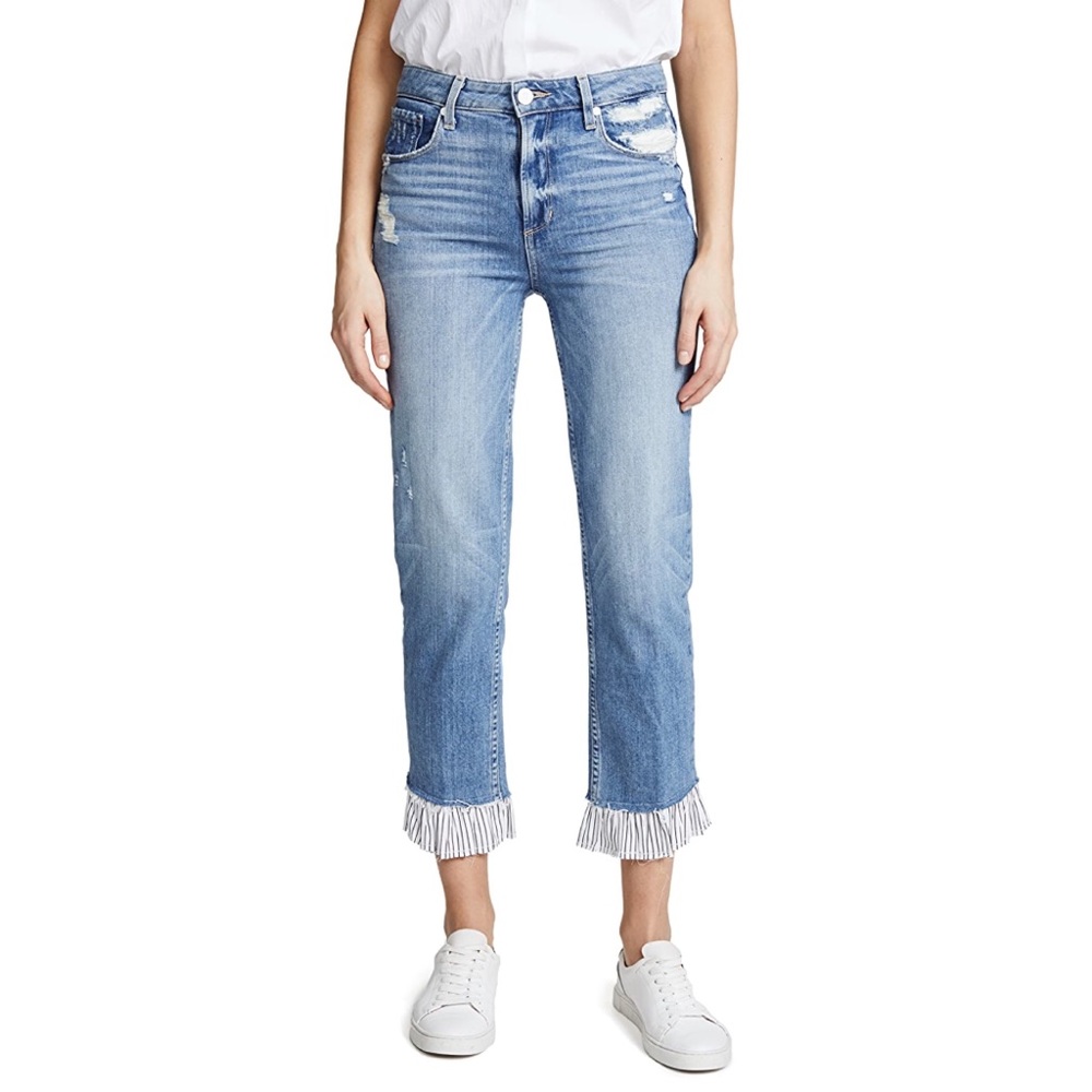 Paige Sarah High Rise Ruffles Hem Jeans